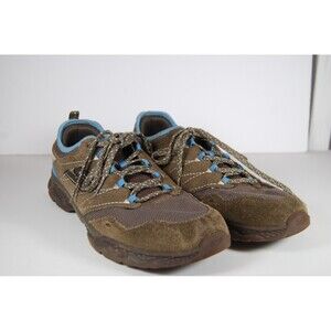 Skechers Go Walk Shoes 7.5 Womens Brown Blue Suede Lace Up Active Comfort